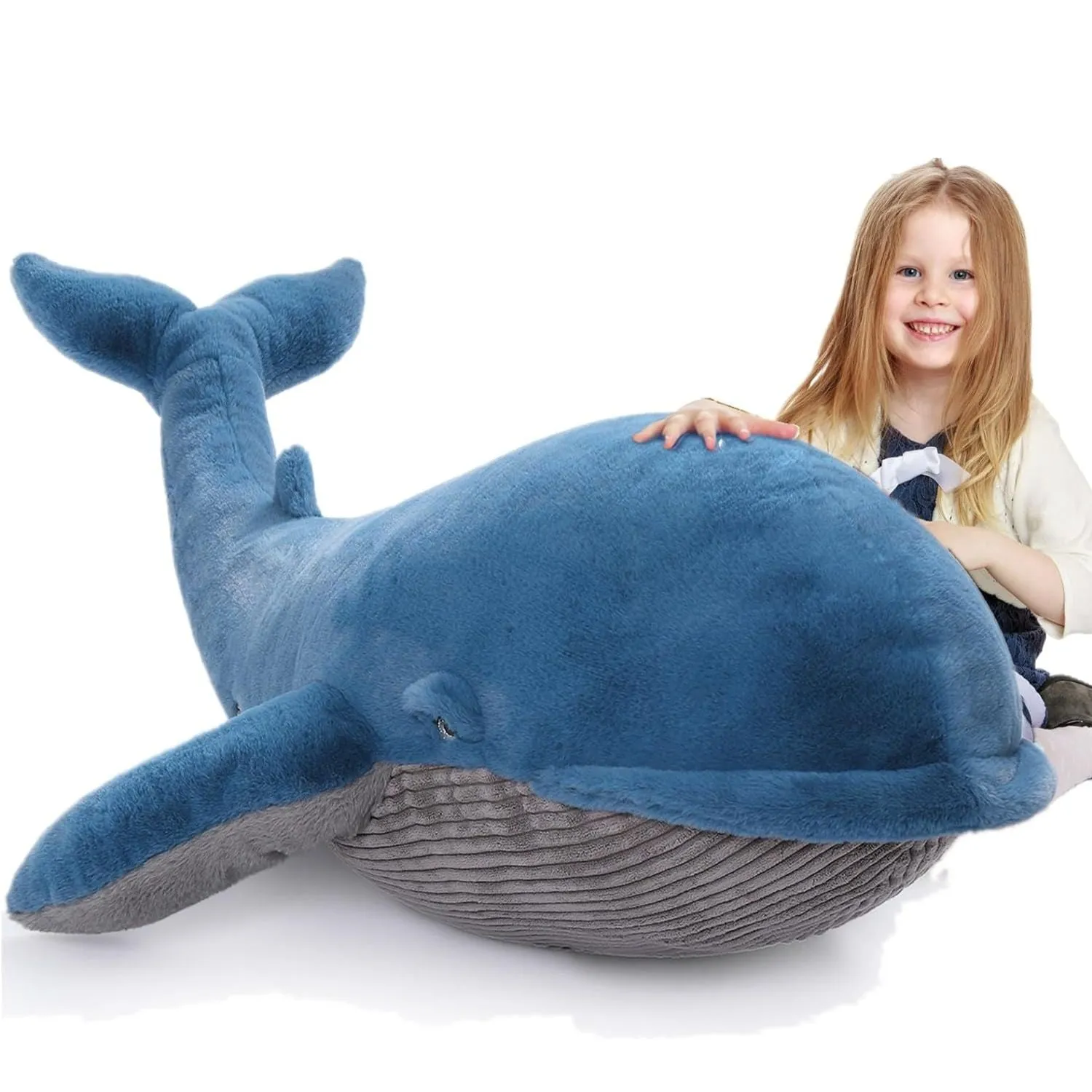 Big Whale Stuffed Animals, Navy Blue/Pink, 47 Inches