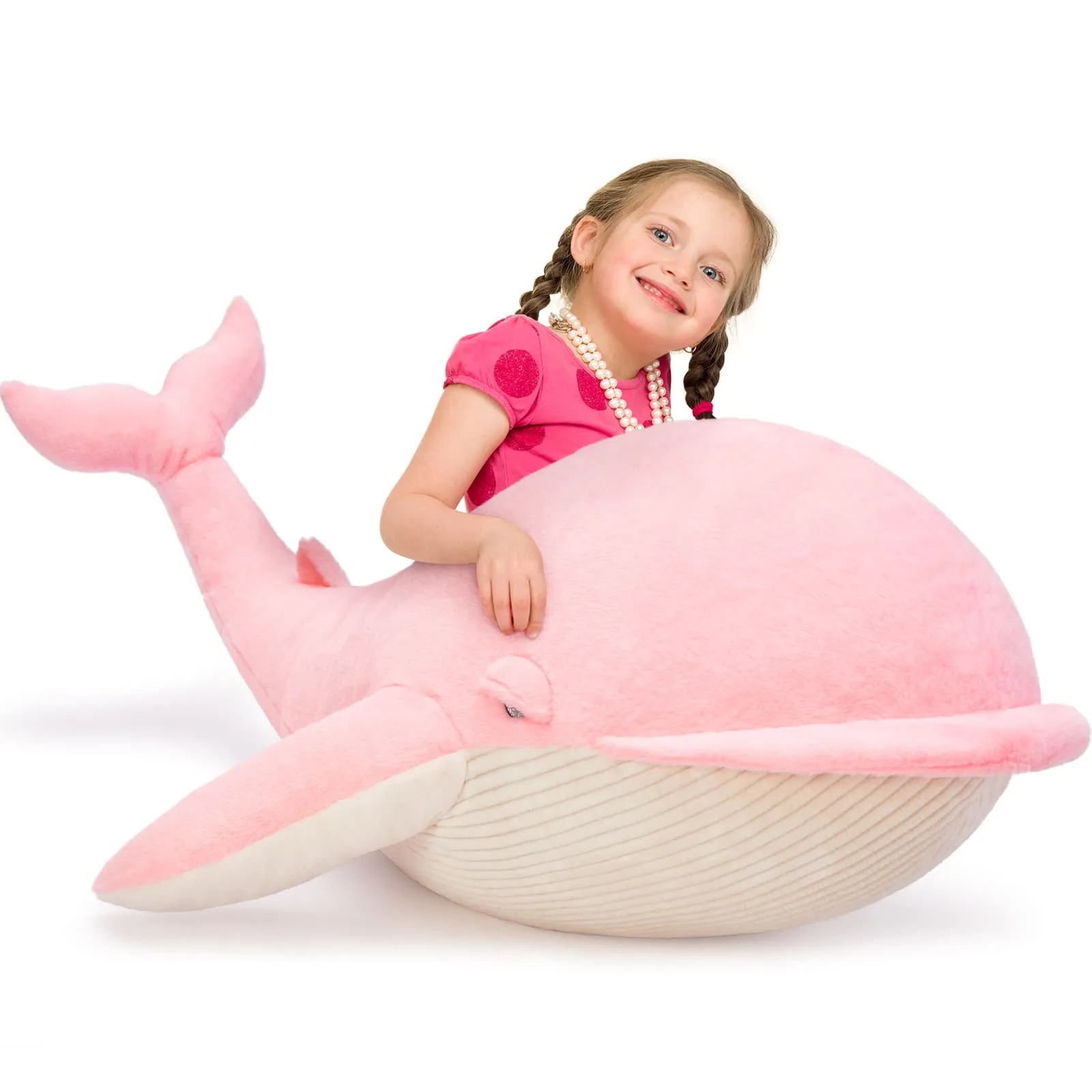 Big Whale Stuffed Animals, Navy Blue/Pink, 47 Inches