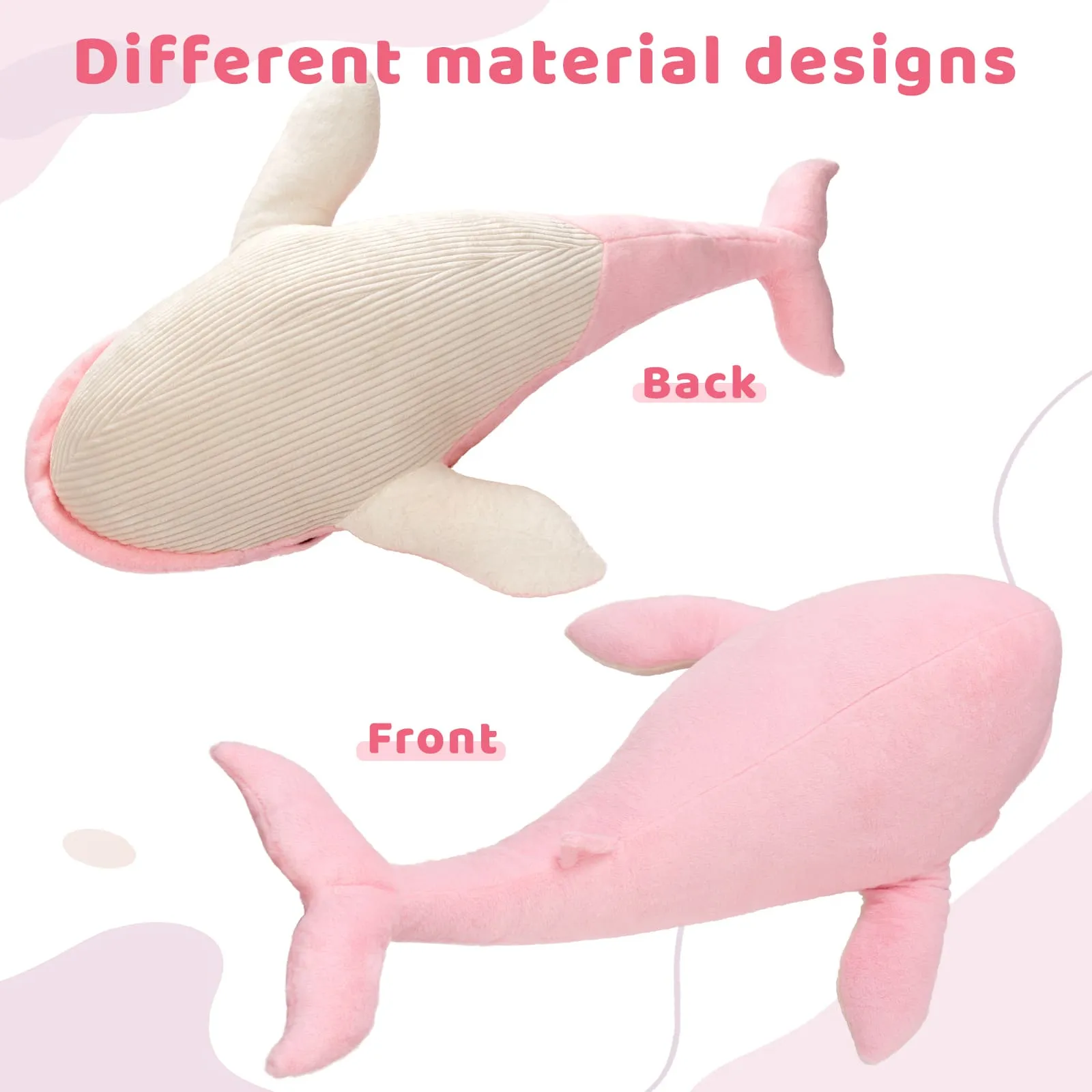 Big Whale Stuffed Animals, Navy Blue/Pink, 47 Inches