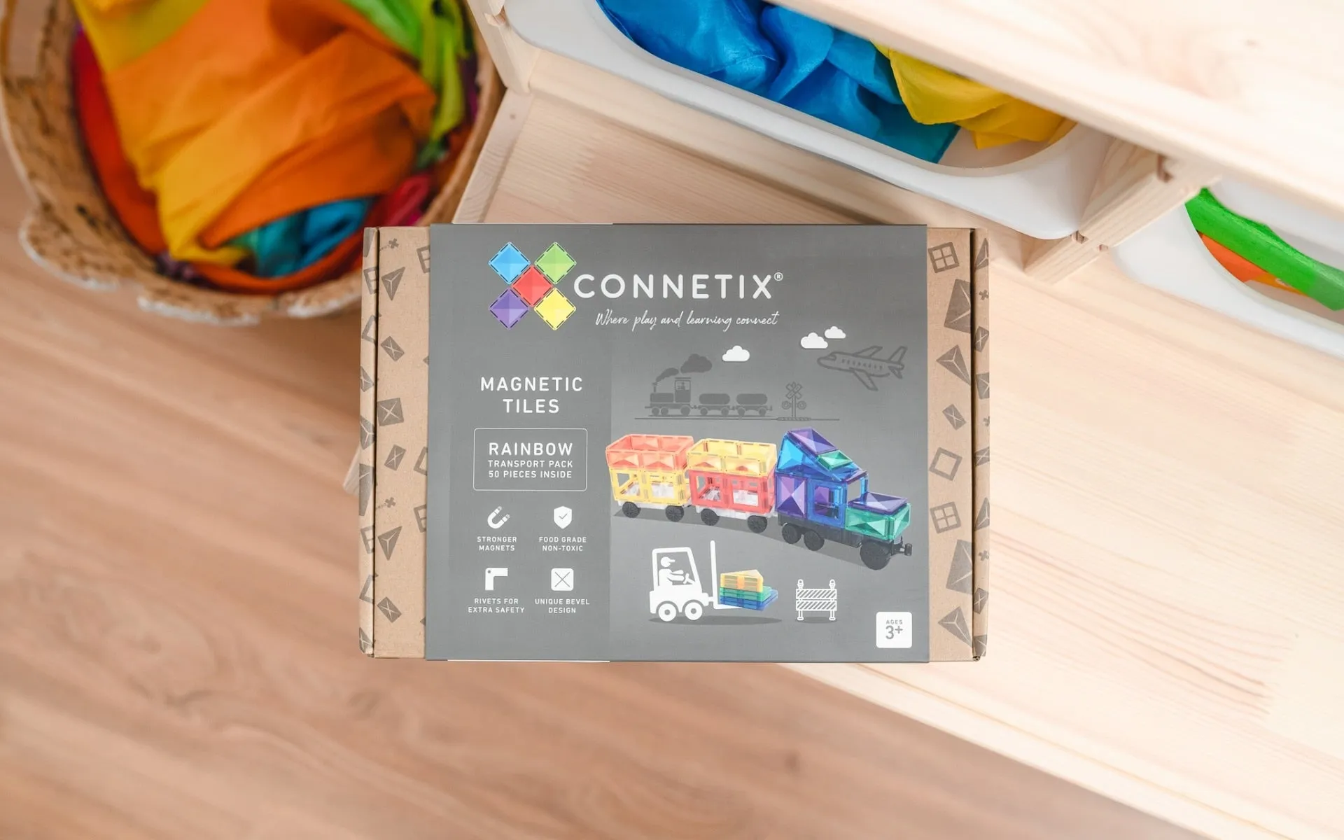 Connetix Magnetic Tiles Rainbow Transport 50 Piece Pack