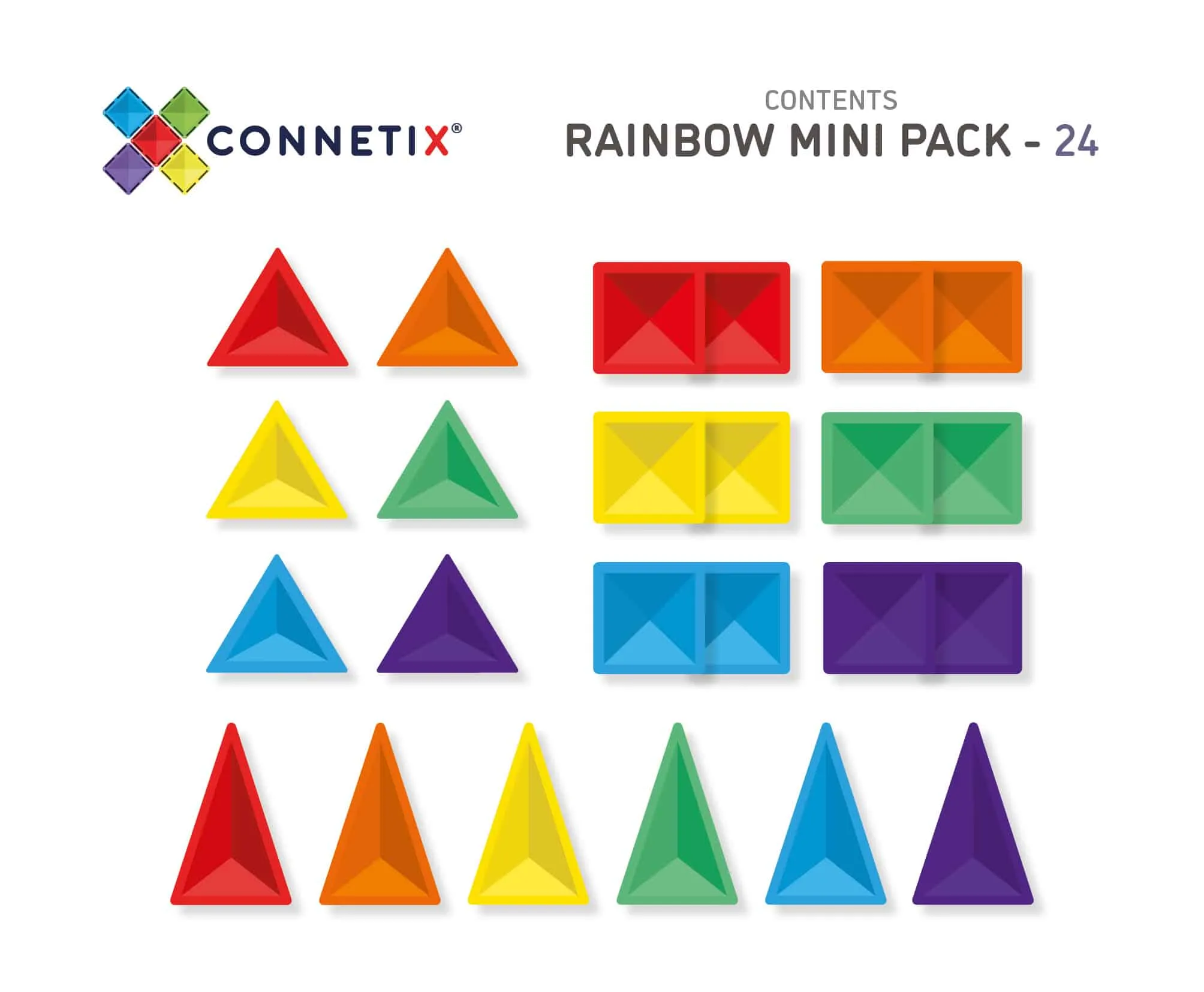 Connetix Tiles Magnetic construction sets Rainbow Mini Pack | 24PCS