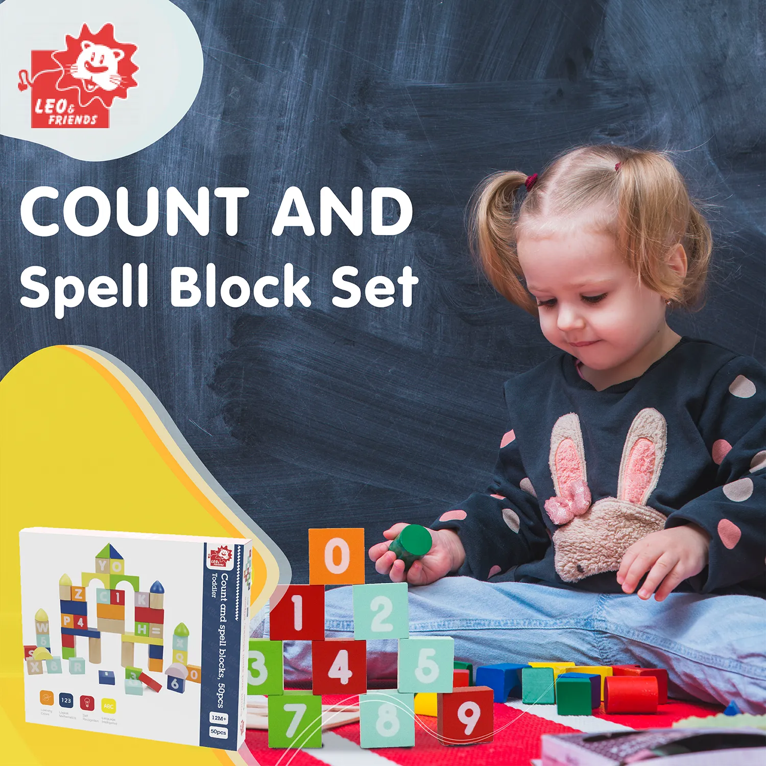 Count & Spell Block Set 50-Piece Wooden