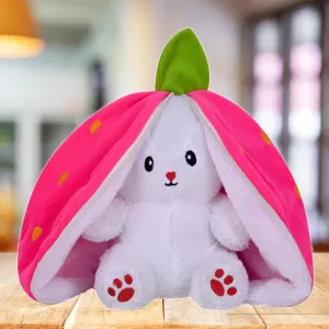 DIKANG Strawberry Bunny Plush Toys, Rabbit Soft Toys with Zipper, Strawberry Rabbit Soft Toys for Girls, Reversible Bunny Soft Toy, Cute Plushies Gift for Girls & Kids (Strawberry Bunny, 30cm)