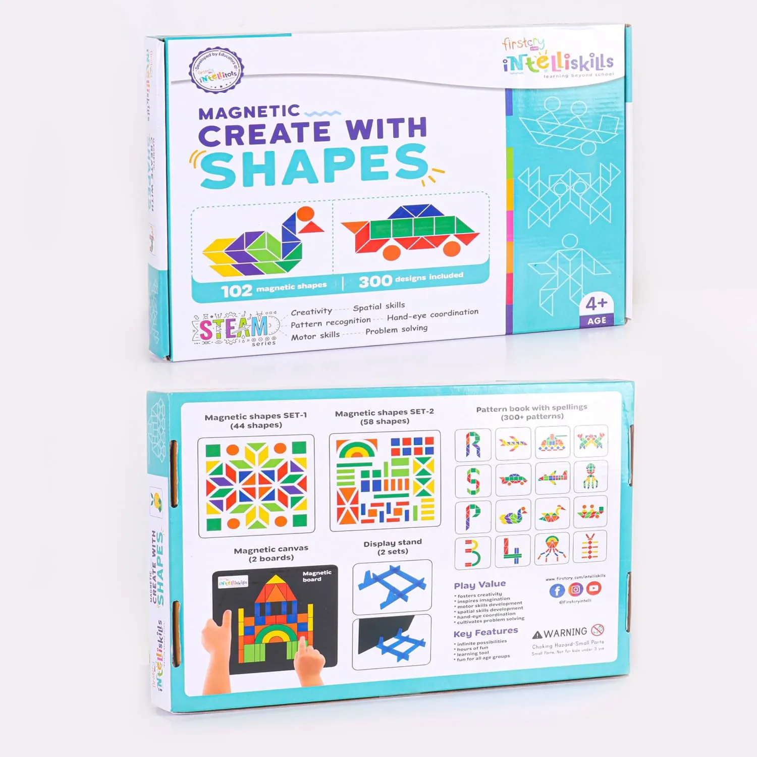 FIRSTCRY INTELLISKILLS Steam Series Magnetic Create With Shapes | 300  Patterns Magnetic Shapes For Kids | Learning Educational Toys For Kids | 4  Years