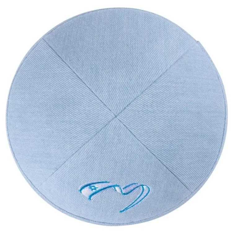 Heart Of Israel Flag Degen Blue Cotton Kippah Embroidered Designer Yarmulke