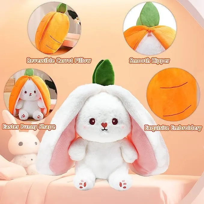 Kidology Plush Toy Pillow, Reversible Bunny, Cute Rabbit Sofa Pillow, Easter Bunny Stuffed Animal Cute Rabbit Plushie Birthday Gift for Boys Girls (Medium, Carrot Bunny)