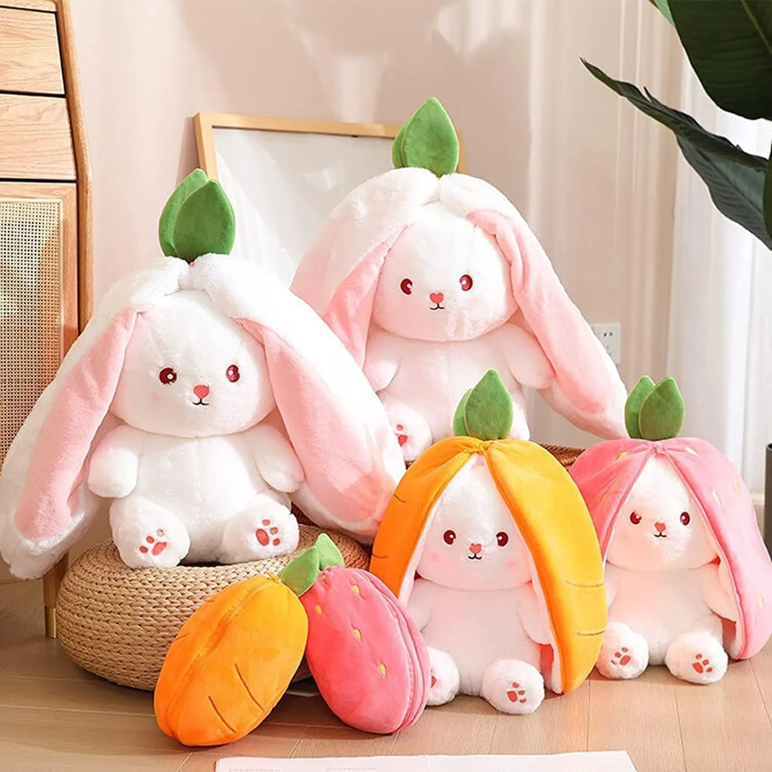 Kidology Plush Toy Pillow, Reversible Bunny, Cute Rabbit Sofa Pillow, Easter Bunny Stuffed Animal Cute Rabbit Plushie Birthday Gift for Boys Girls (Medium, Carrot Bunny)