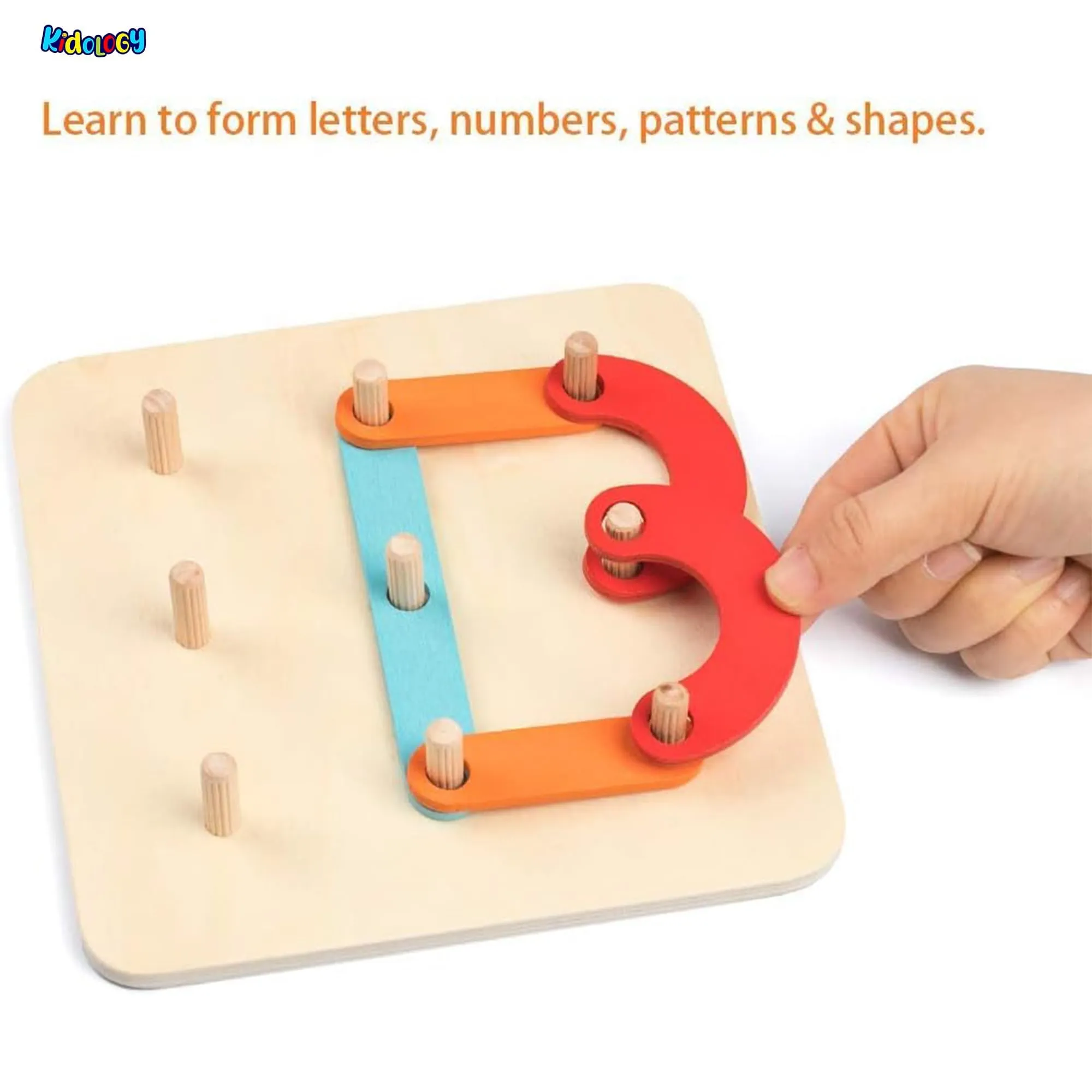 Kidology Wooden Letter Number Construction Puzzle Toy, Learning & Educational Stacking Toy | Montessori Pegboard Activity Toys For Kids | Building Blocks For Kids 3  years, Preschool Learning STEM Toy