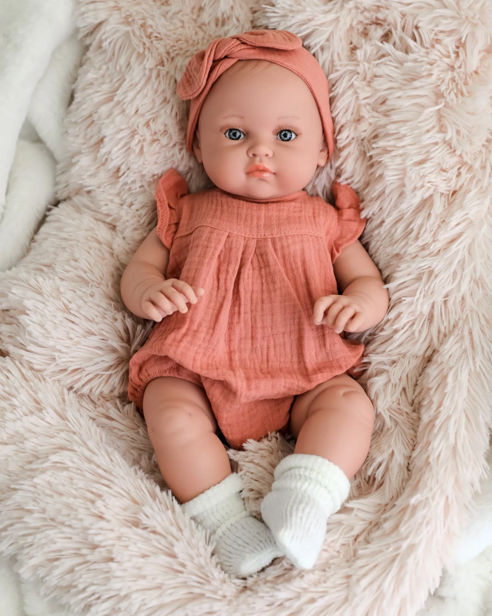 Minikane Doll | 18" Bambini Girl Doll Yaelle in Marsala Romper