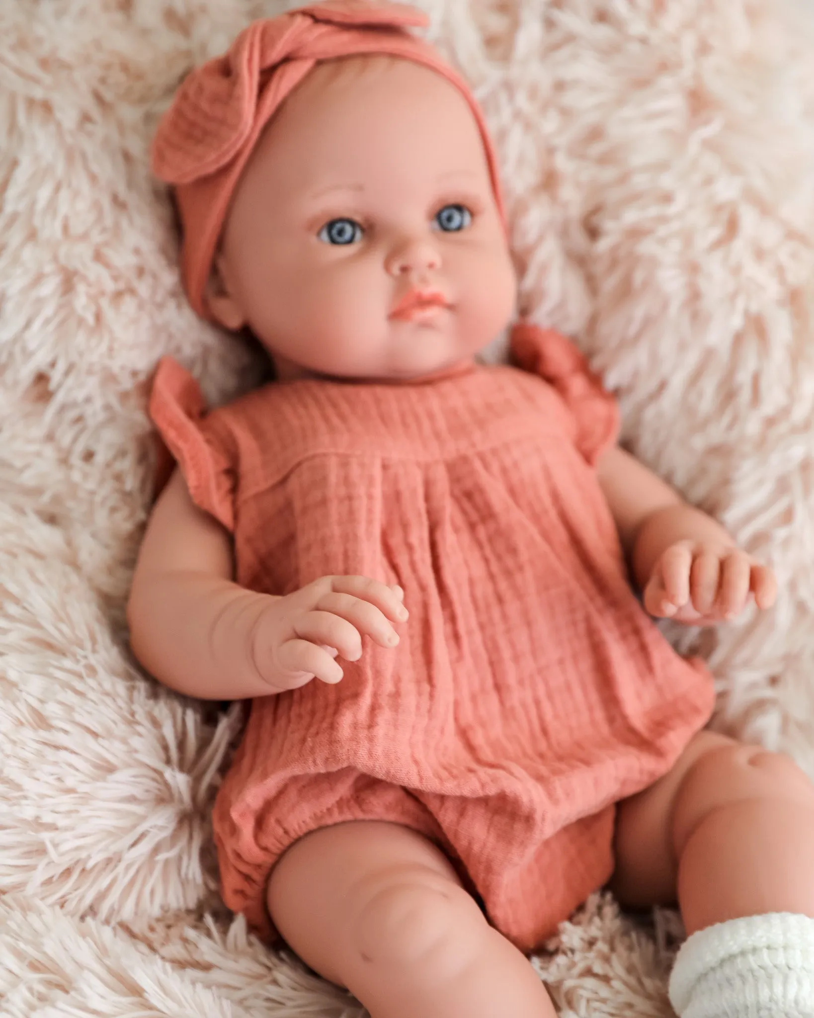 Minikane Doll | 18" Bambini Girl Doll Yaelle in Marsala Romper