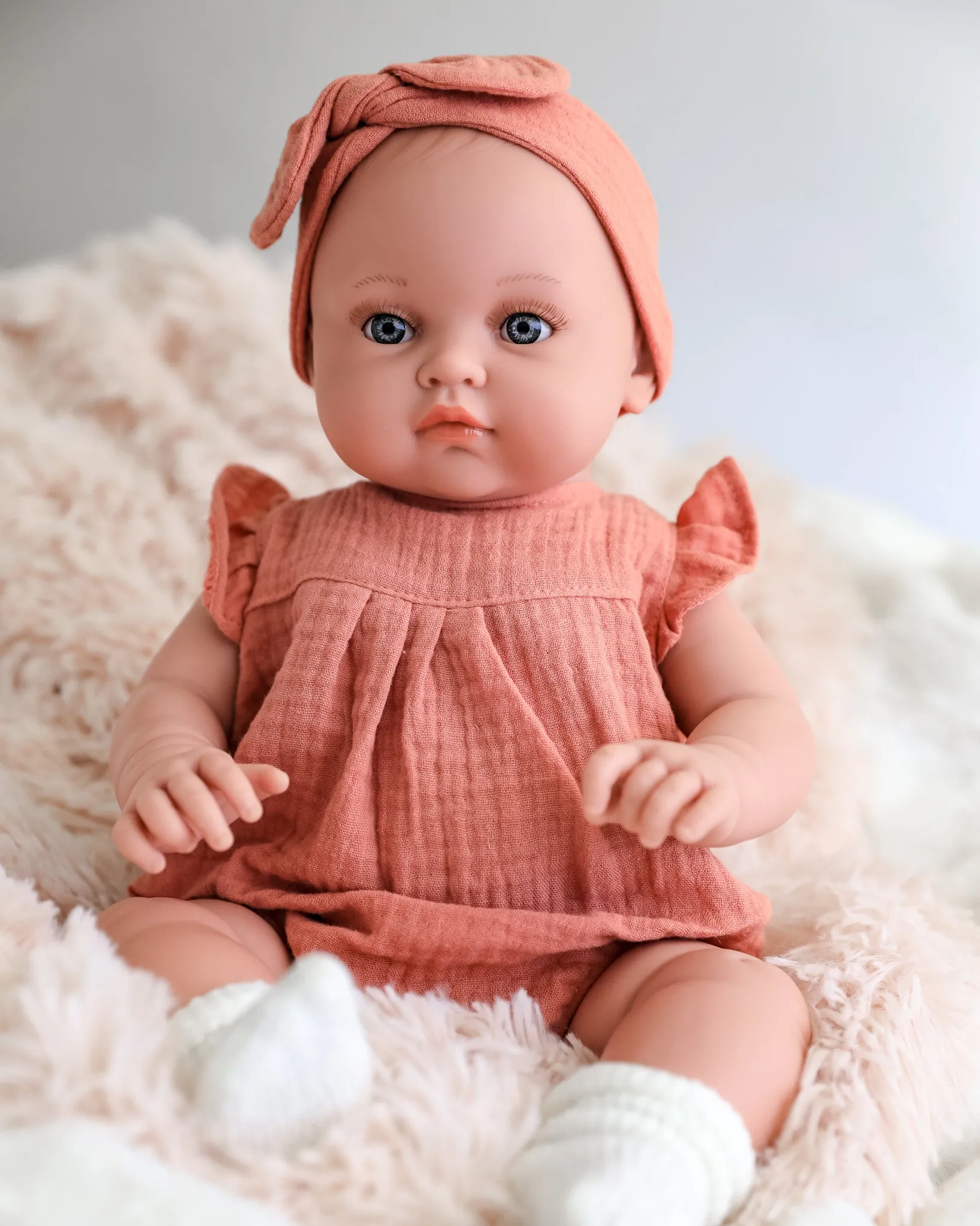 Minikane Doll | 18" Bambini Girl Doll Yaelle in Marsala Romper