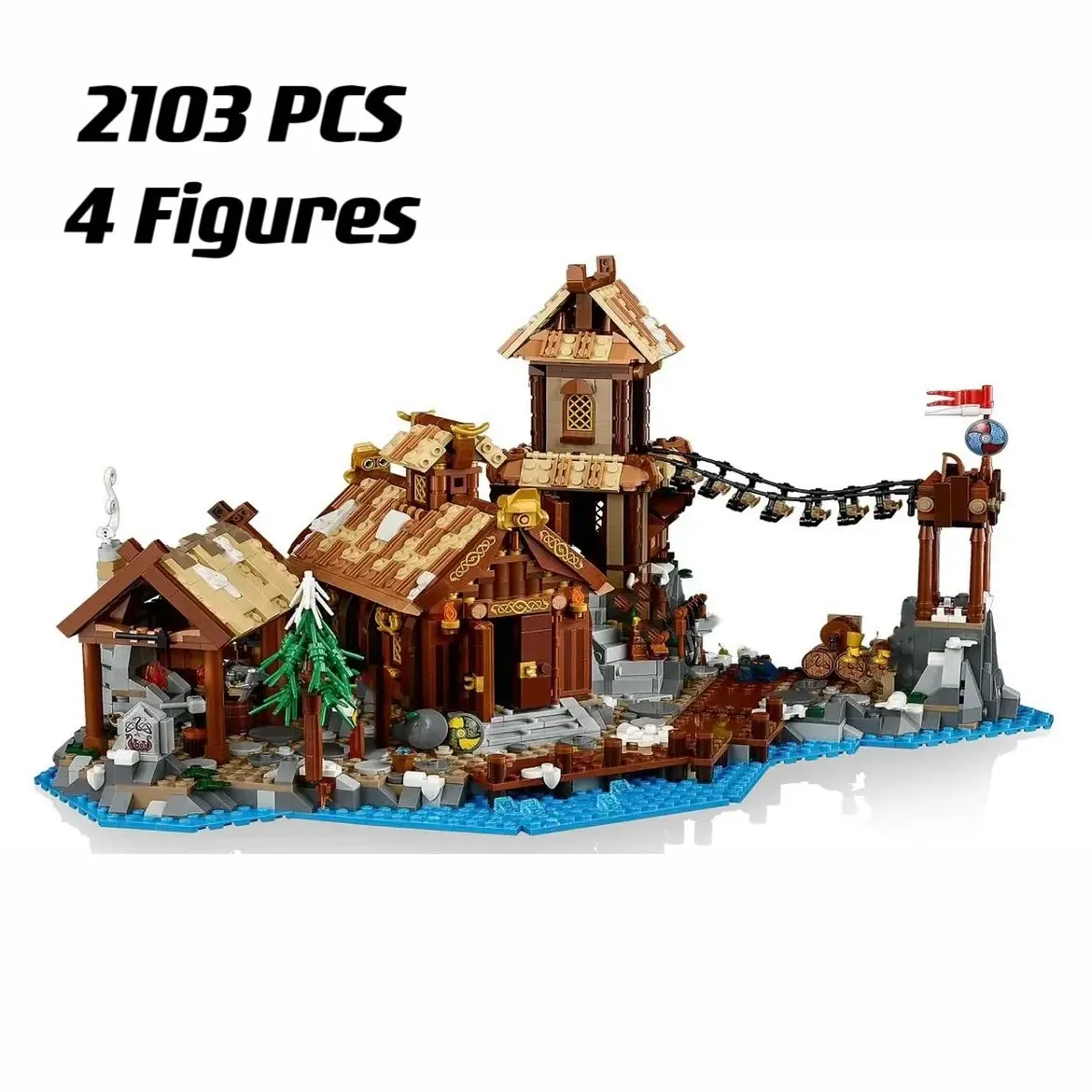 MOC NON   21343 Ideas Viking Village Building Blocks Medieval blacksmith House Ahitecture Model Toy for