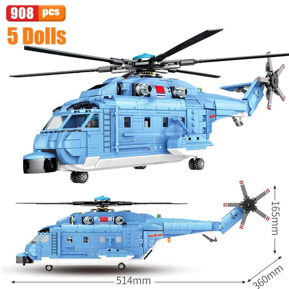 MOC NON  Block Helicopters Fighter Blocks Soldier City Z-20 Utility Airplane Army Pilot Figure Plane Building Bricks  Toy