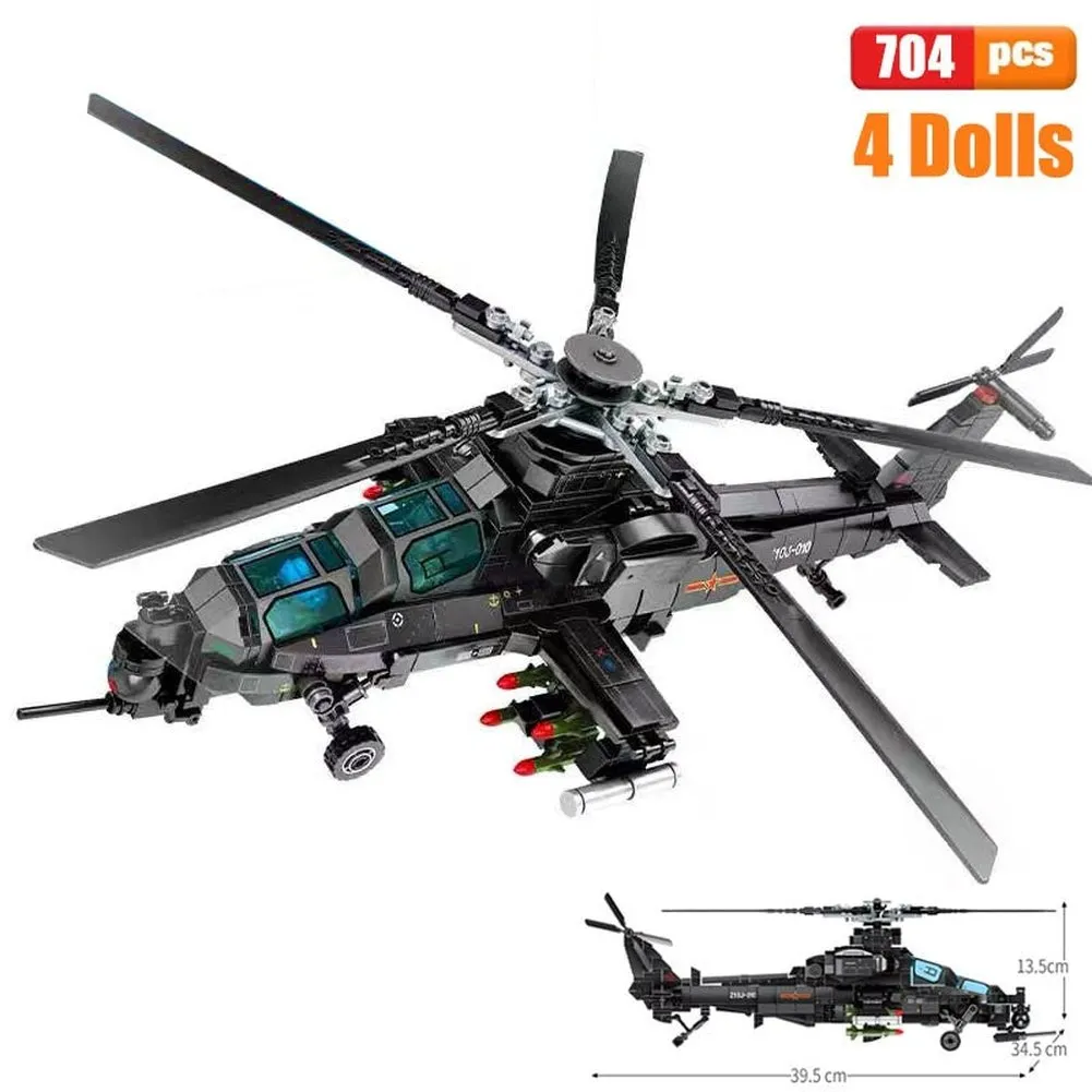 MOC NON  Block Helicopters Fighter Blocks Soldier City Z-20 Utility Airplane Army Pilot Figure Plane Building Bricks  Toy