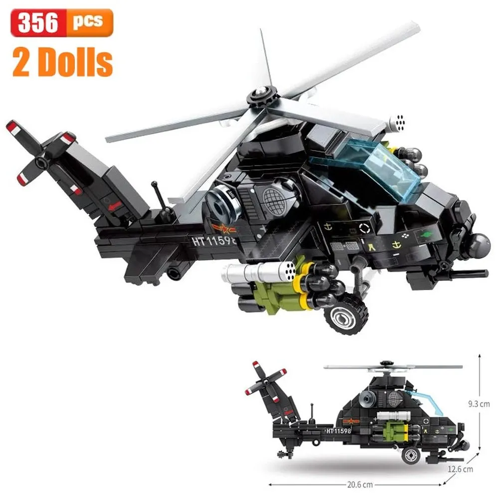 MOC NON  Block Helicopters Fighter Blocks Soldier City Z-20 Utility Airplane Army Pilot Figure Plane Building Bricks  Toy