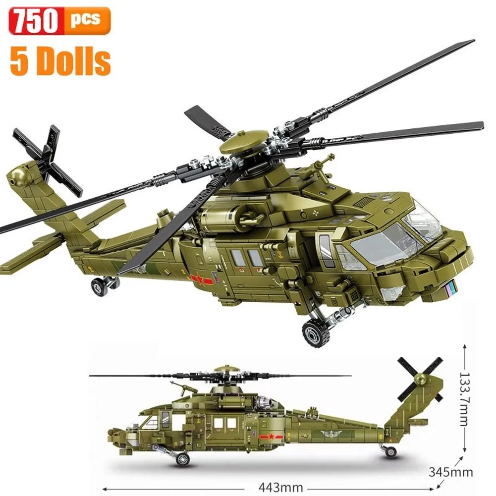 MOC NON  Block Helicopters Fighter Blocks Soldier City Z-20 Utility Airplane Army Pilot Figure Plane Building Bricks  Toy