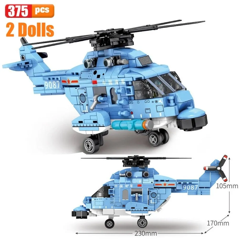 MOC NON  Block Helicopters Fighter Blocks Soldier City Z-20 Utility Airplane Army Pilot Figure Plane Building Bricks  Toy