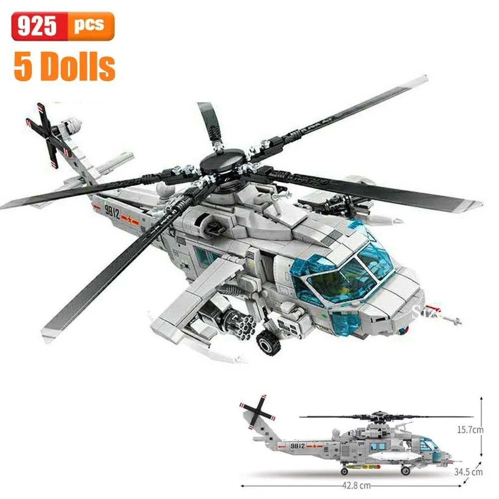 MOC NON  Block Helicopters Fighter Blocks Soldier City Z-20 Utility Airplane Army Pilot Figure Plane Building Bricks  Toy