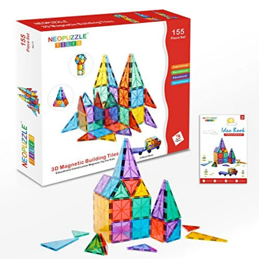 Neopuzzle - Magnetic Tiles Clear Colours 155 Piece Set