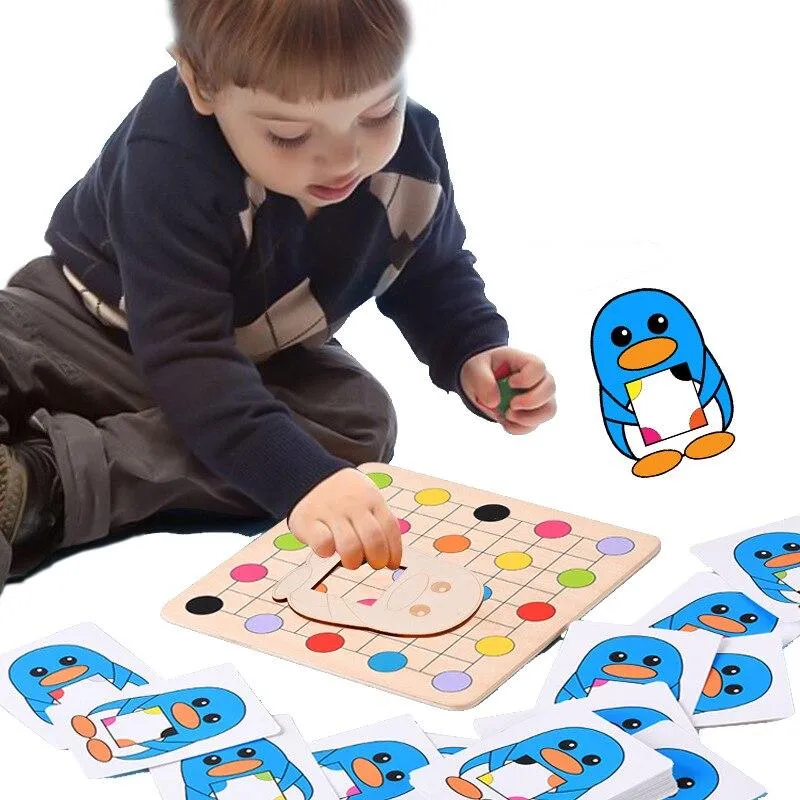 Penguin Color Matching Puzzle Toys Montessori Logical Thinking Reasoning Observation Game Early Educational Wooden Toys Children