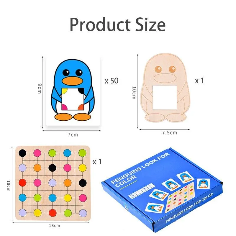 Penguin Color Matching Puzzle Toys Montessori Logical Thinking Reasoning Observation Game Early Educational Wooden Toys Children