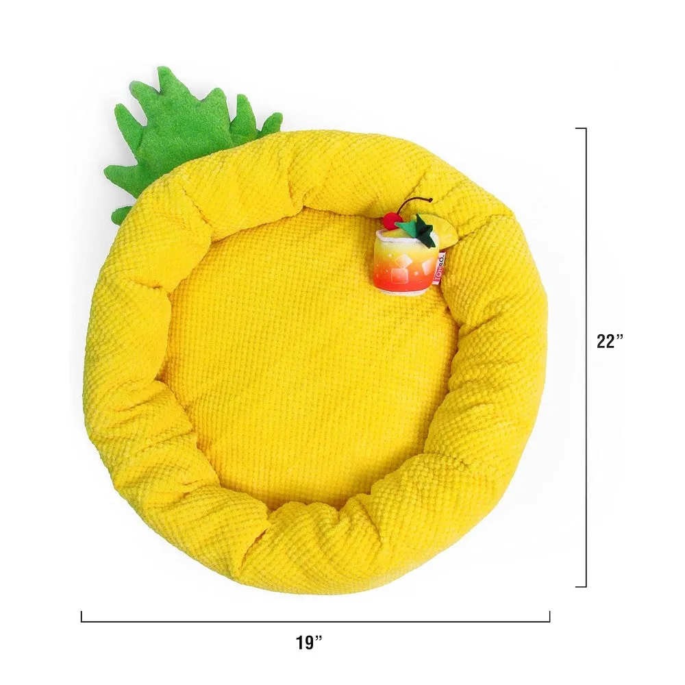 Pineapple Dog Bed With Cocktail Dog Plush Toy