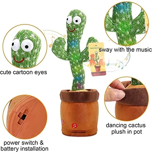 Storio Toys Dancing Cactus Talking Toy, Cactus Plush Toy, Wriggle & Singing Recording Repeat What You Say Funny Education Toys for Babies Children Playing, Home Decorate