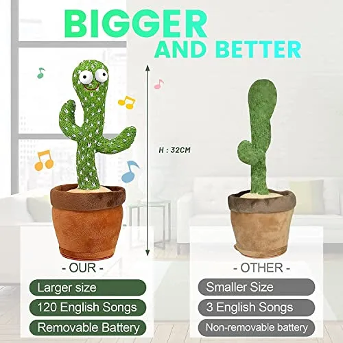 Storio Toys Dancing Cactus Talking Toy, Cactus Plush Toy, Wriggle & Singing Recording Repeat What You Say Funny Education Toys for Babies Children Playing, Home Decorate