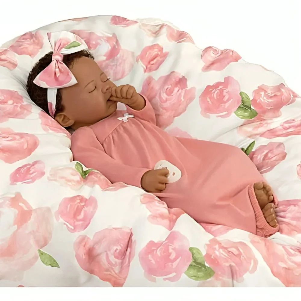 The Ashton-Drake Galleries Flora African American Black Baby Doll with Custom Swaddle Blanket 19-inches