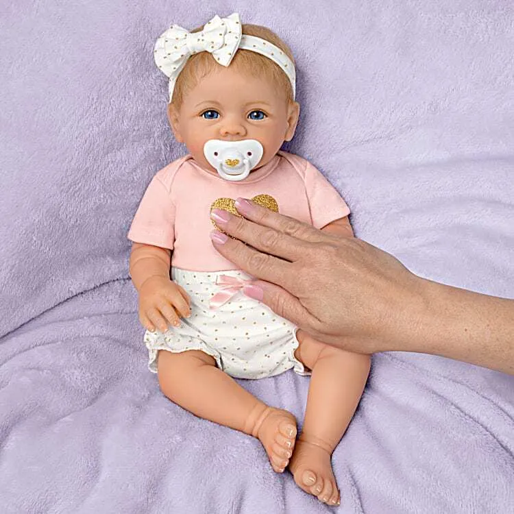 The Ashton - Drake Galleries Heart of Gold So Truly Real® Interactive Cooing Baby Girl With Heartbeat Lifelike Realistic Weighted Fully Poseable RealTouch® Vinyl Skin Doll By Linda Murray 16"-Inches