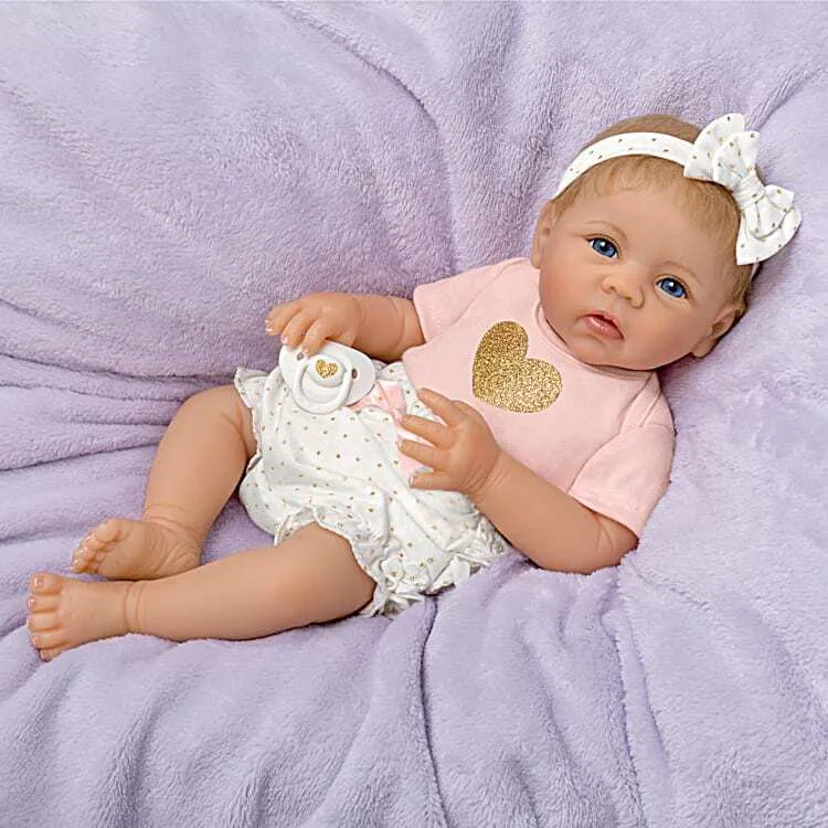 The Ashton - Drake Galleries Heart of Gold So Truly Real® Interactive Cooing Baby Girl With Heartbeat Lifelike Realistic Weighted Fully Poseable RealTouch® Vinyl Skin Doll By Linda Murray 16"-Inches