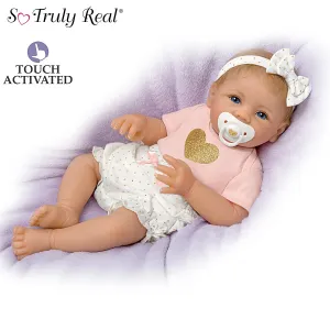 The Ashton - Drake Galleries Heart of Gold So Truly Real® Interactive Cooing Baby Girl With Heartbeat Lifelike Realistic Weighted Fully Poseable RealTouch® Vinyl Skin Doll By Linda Murray 16"-Inches