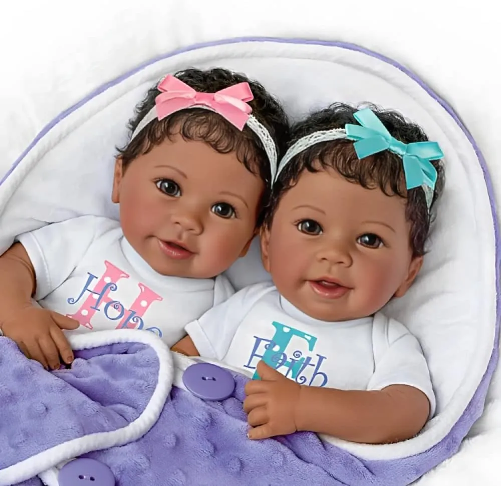 The Ashton - Drake Galleries Hope and Faith So Truly Real® Twin African American Black Baby Girl Doll Set Fully Poseable with Soft RealTouch® Vinyl Skin by Master Doll Artist Linda Murray 14"-Inches