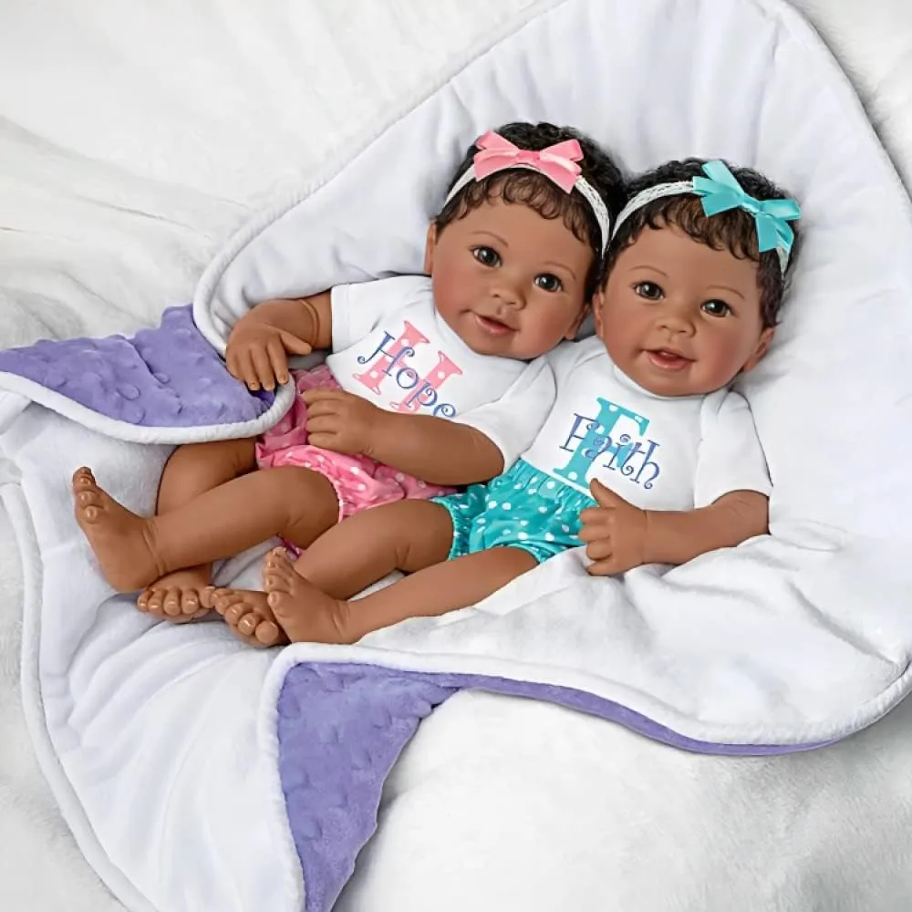 The Ashton - Drake Galleries Hope and Faith So Truly Real® Twin African American Black Baby Girl Doll Set Fully Poseable with Soft RealTouch® Vinyl Skin by Master Doll Artist Linda Murray 14"-Inches