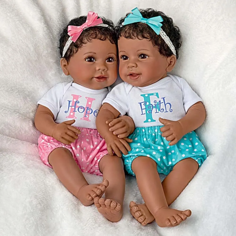 The Ashton - Drake Galleries Hope and Faith So Truly Real® Twin African American Black Baby Girl Doll Set Fully Poseable with Soft RealTouch® Vinyl Skin by Master Doll Artist Linda Murray 14"-Inches