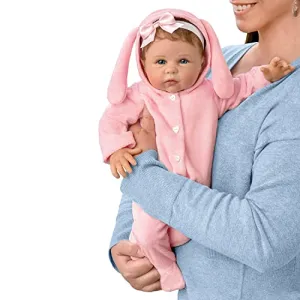 The Ashton - Drake Galleries Hopped Into My Heart Lifelike So Truly Real® Baby Girl Doll in Bunny Outfit Weighted Fully Poseable with Soft  RealTouch® Vinyl Skin by Doll Artist Linda Murray 19"-Inches