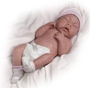 The Ashton - Drake Galleries May God Bless You, Little Grace So Truly Real® Baby Girl Doll Anatomically Correct Realistic Reborn Soft RealTouch® Vinyl Skin by Doll Artist Tinneke Janssens 15.5"-inches