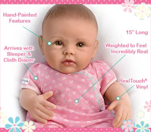 The Ashton - Drake Galleries So Truly Mine® Dolls For Girls Collection Issue #5: Dark Brown Hair Blue Eyes Baby Doll Handcrafted with RealTouch® Vinyl Skin and Hand-Painted Lifelike Features by Linda Murray 15-Inches