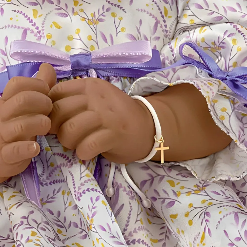 The Ashton-Drake Galleries So Truly Real All God's Grace in One Tiny Face Lifelike Baby Doll with A Cross Bracelet and Featuring A Purple-Accented Dress 20-inches