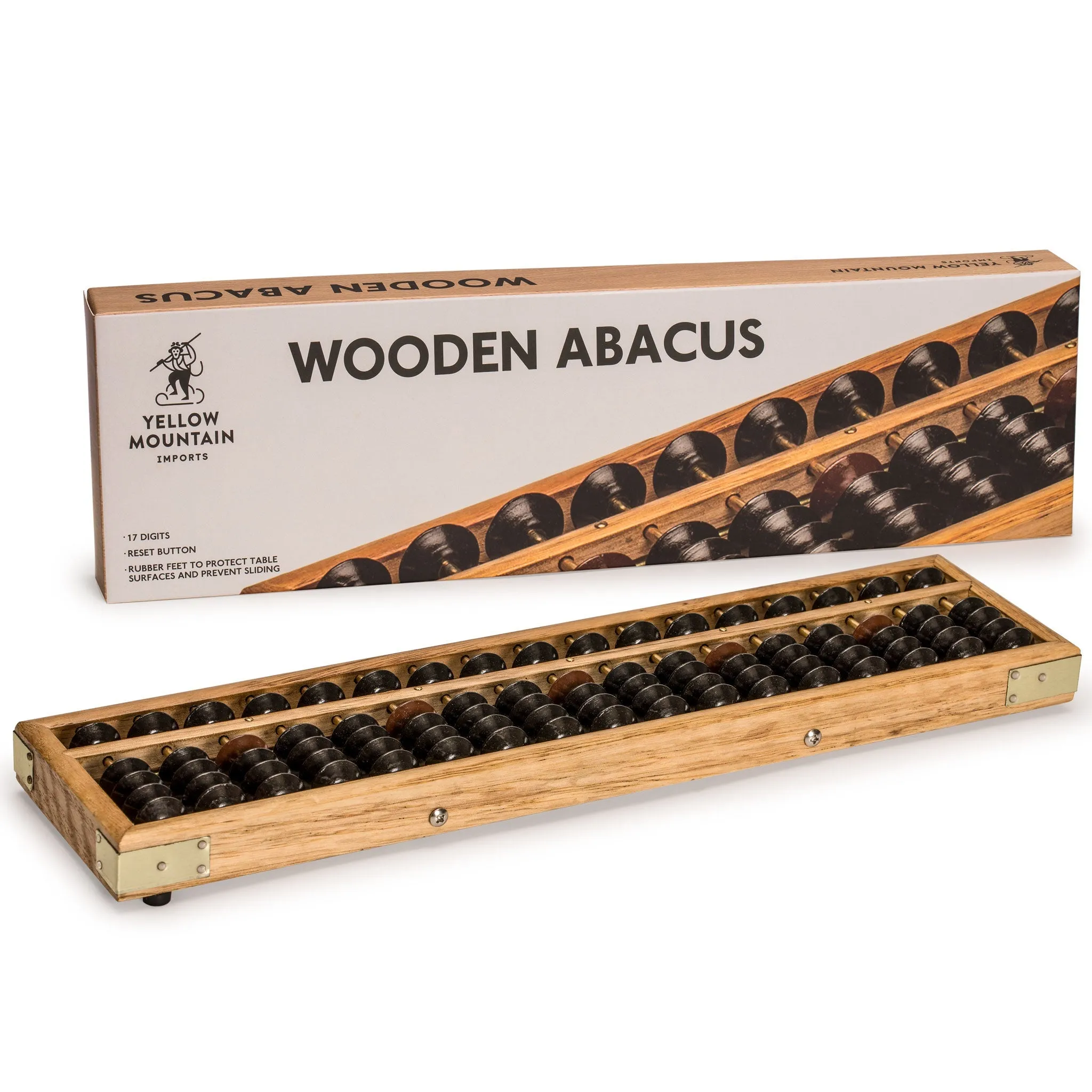 Vintage Style Wooden Abacus 13.9" - Professional 17 Column Soroban Calculator With Reset Button