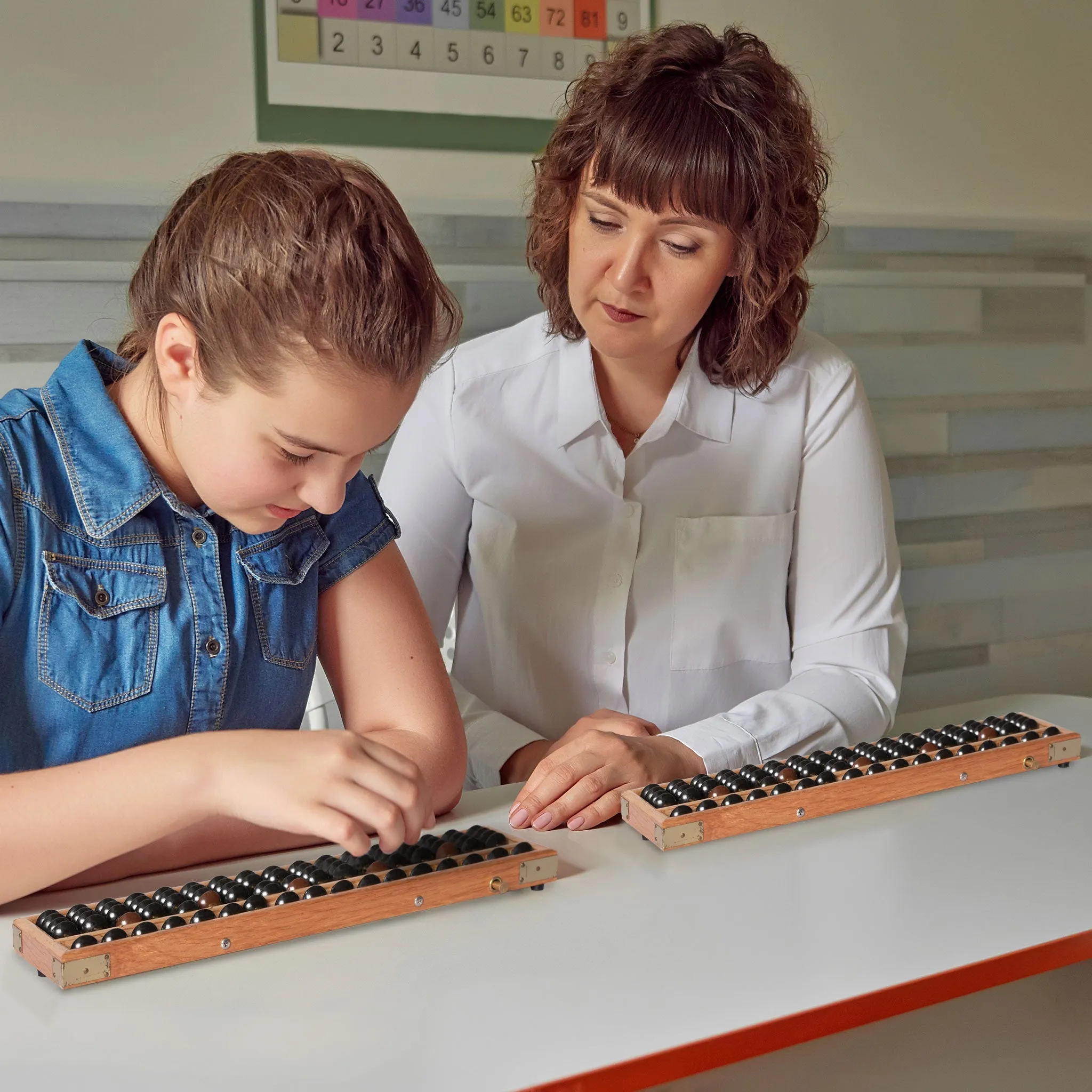 Vintage Style Wooden Abacus 13.9" - Professional 17 Column Soroban Calculator With Reset Button