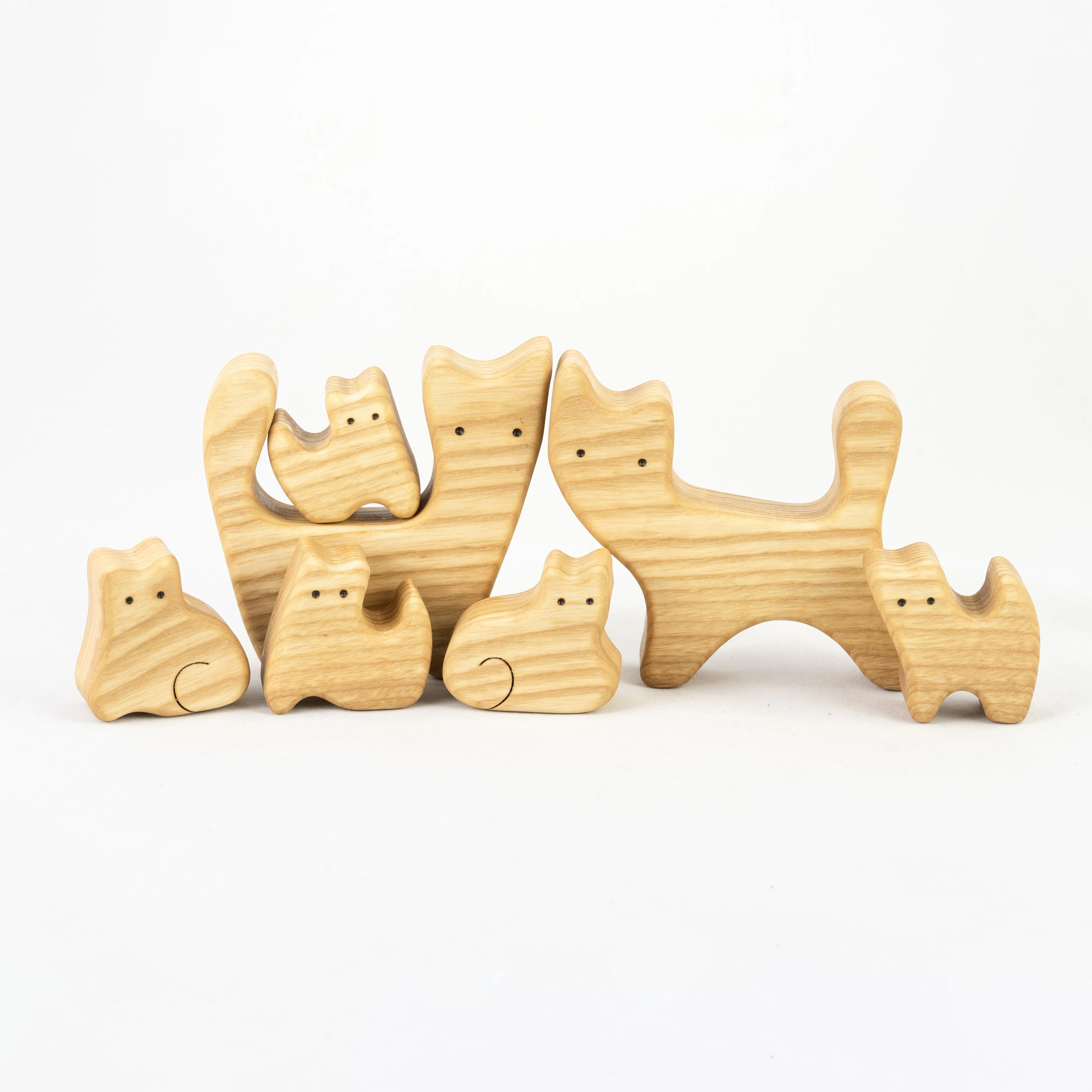 Waldorf Wooden Cats family of 7 puzzle set