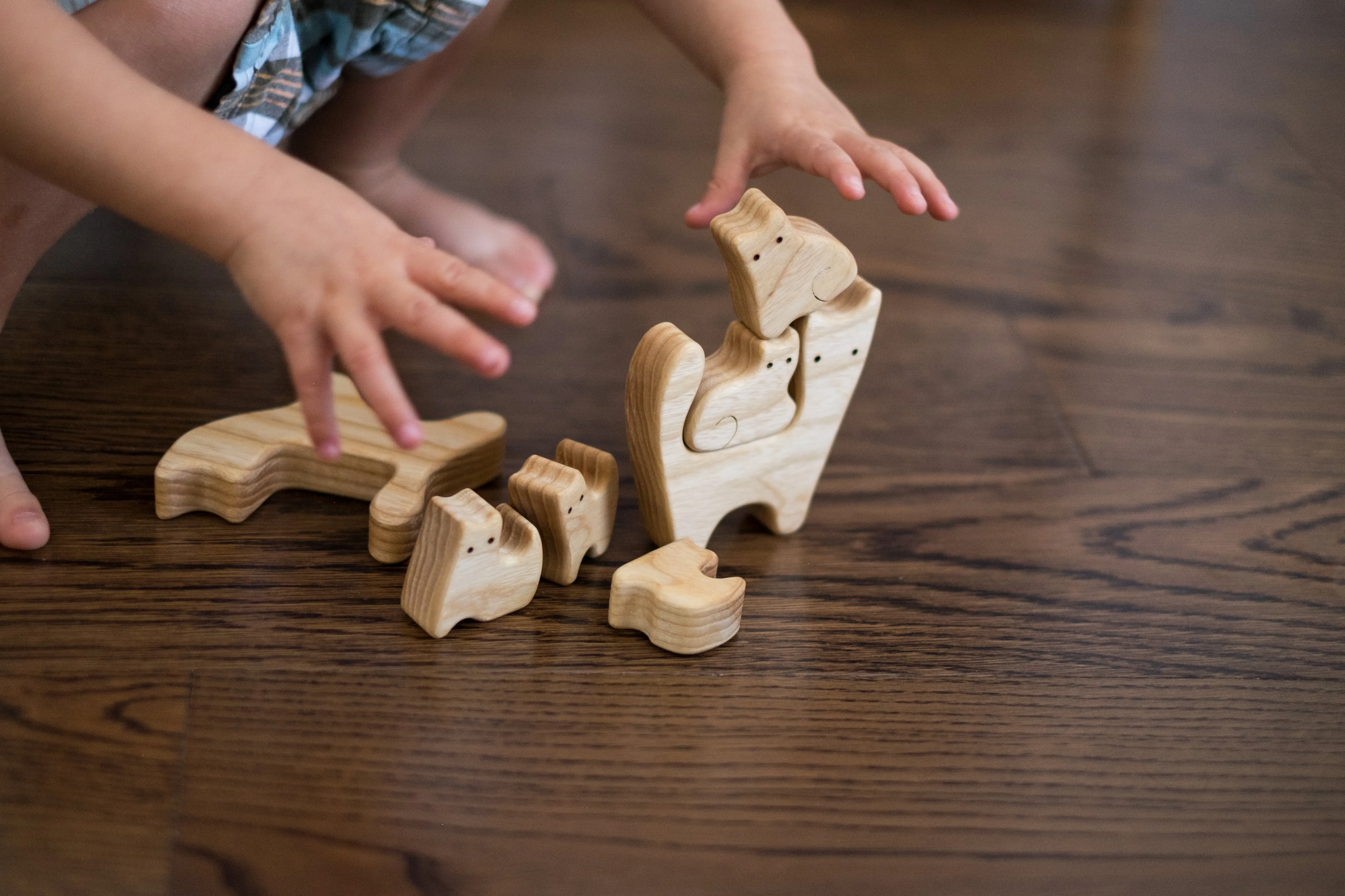 Waldorf Wooden Cats family of 7 puzzle set