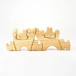 Waldorf Wooden Cats family of 7 puzzle set