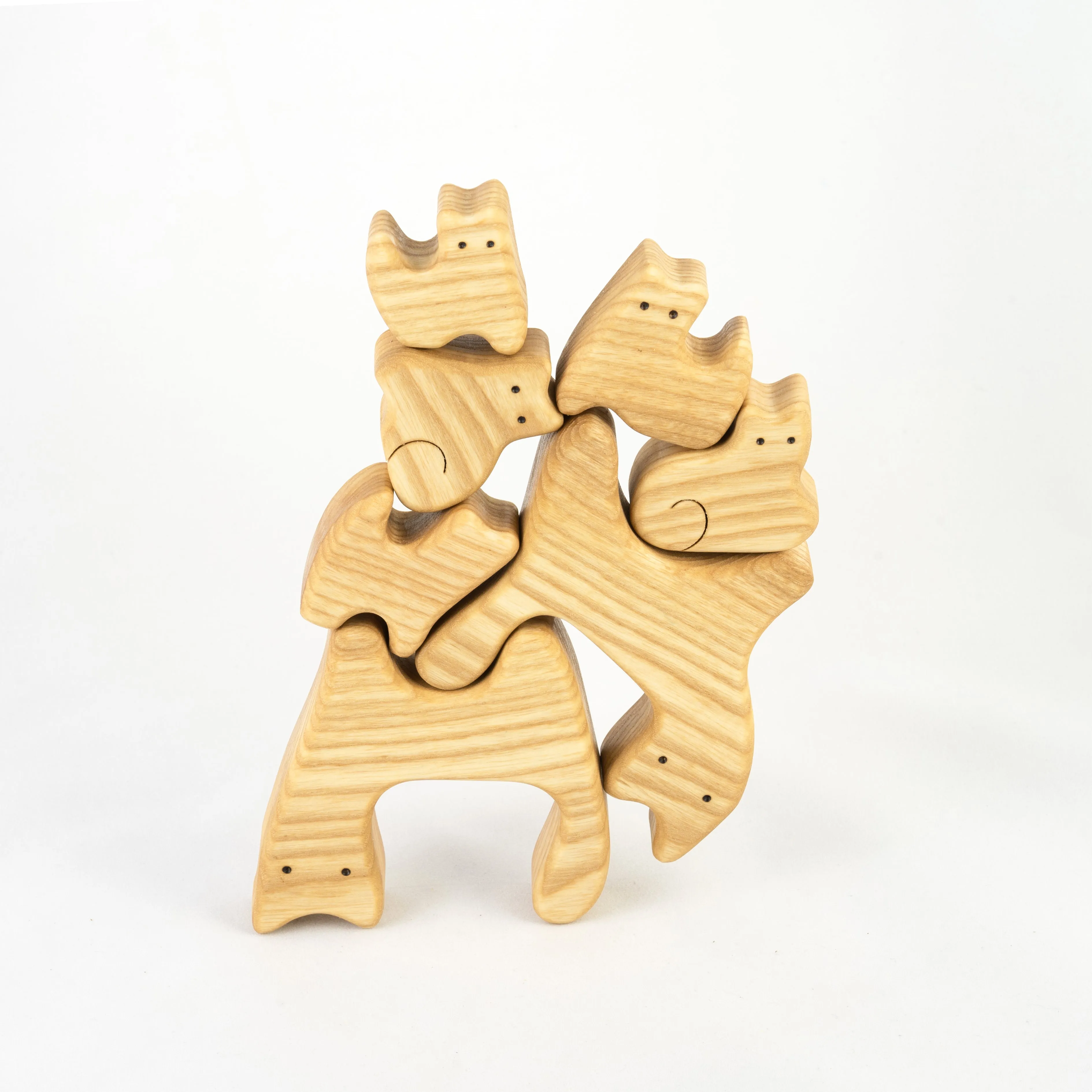 Waldorf Wooden Cats family of 7 puzzle set