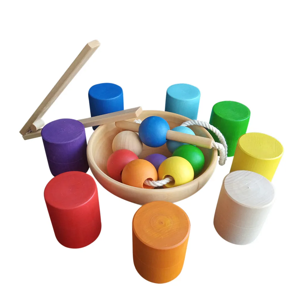 Wooden Sorting Cylinders & Lacing Balls - Rainbow