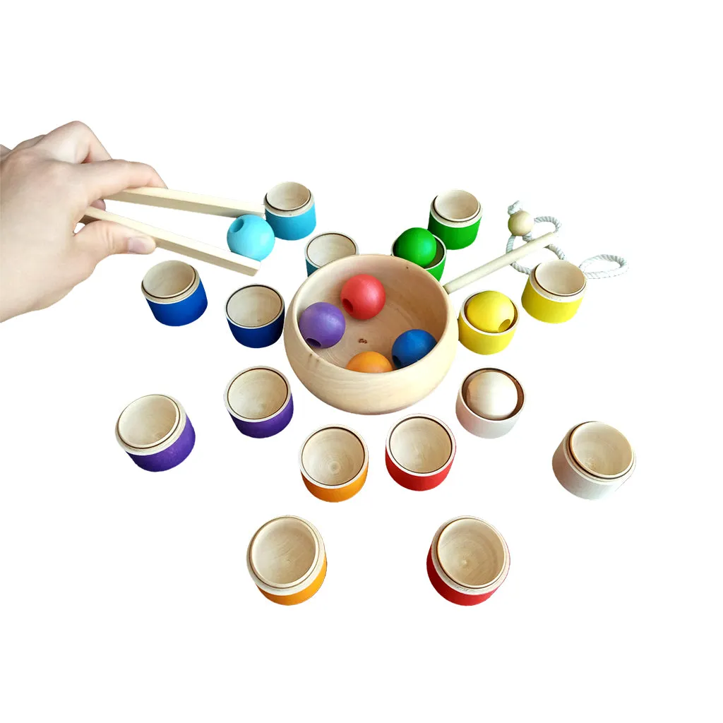 Wooden Sorting Cylinders & Lacing Balls - Rainbow