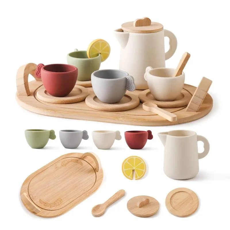 Wooden Teapot and Teacup Set