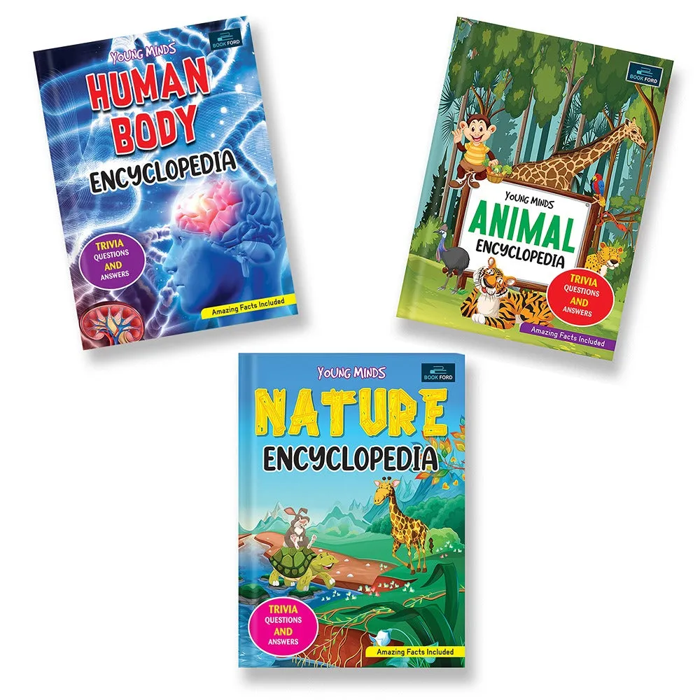 Young Minds Encyclopedia - Set of 3 Books - Animals, Human Body, and Nature Encyclopedia For Kids