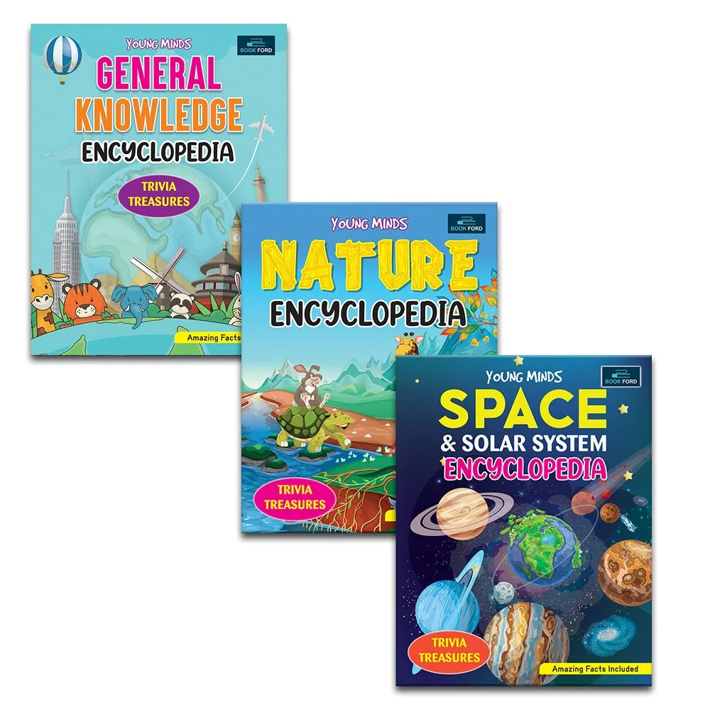 Young Minds Encyclopedia - Set of 3 Books - General Knowledge, Space and Nature Encyclopedia For Kids